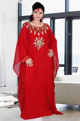 Red embroidered georgette islamic kaftan 1