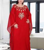 Red embroidered georgette islamic kaftan