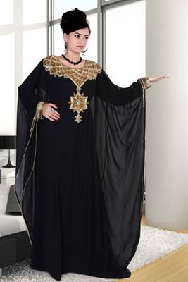 Black embroidered georgette islamic kaftan 1