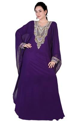 Purple embroidered georgette islamic kaftan 1