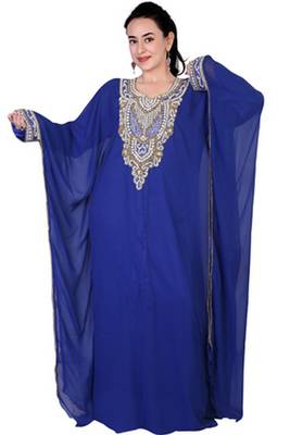 Blue embroidered georgette islamic kaftan 1
