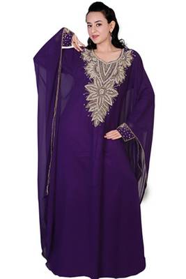 Purple embroidered georgette islamic kaftan 1