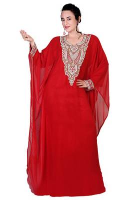 Red embroidered georgette islamic kaftan 1