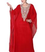Red embroidered georgette islamic kaftan