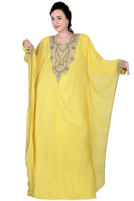 Yellow embroidered georgette islamic kaftan 1