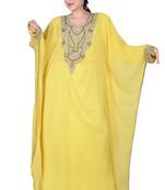 Yellow embroidered georgette islamic kaftan