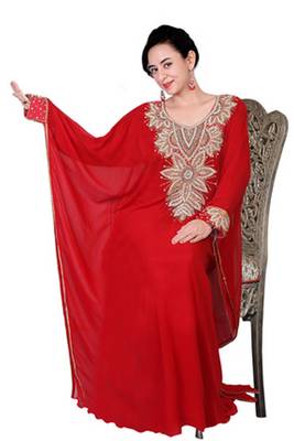 Red embroidered georgette islamic kaftan 1