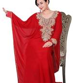 Red embroidered georgette islamic kaftan