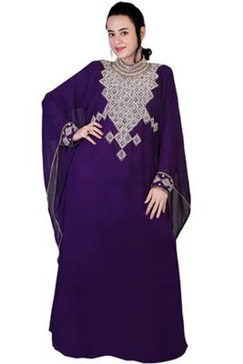 Purple embroidered georgette islamic kaftan 1