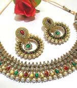 Maroon Green Pearl Polki Kundan Necklace Set