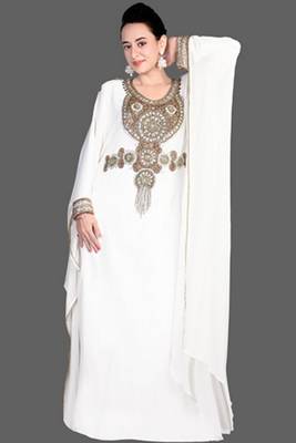White embroidered georgette islamic kaftan 1