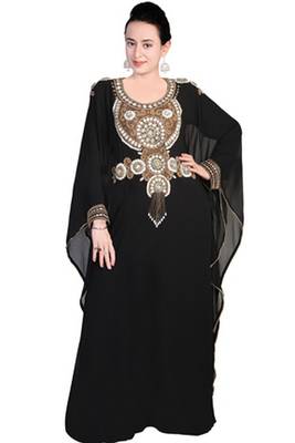 Black embroidered georgette islamic kaftan 1
