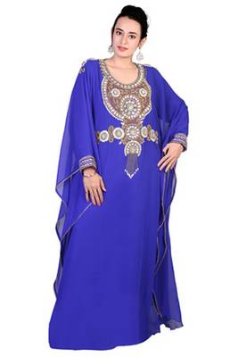 Blue embroidered georgette islamic kaftan 1