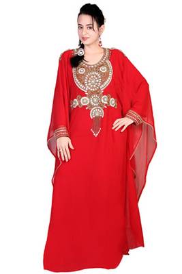 Red embroidered georgette islamic kaftan 1