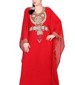 Red embroidered georgette islamic kaftan