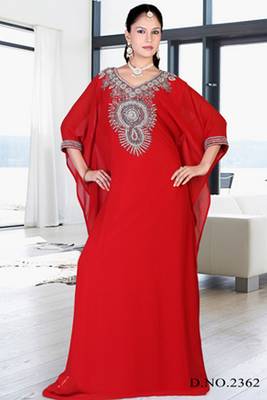 Red embroidered georgette islamic kaftan 1