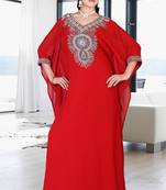 Red embroidered georgette islamic kaftan