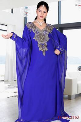 Blue embroidered georgette islamic kaftan 1