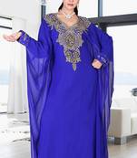 Blue embroidered georgette islamic kaftan
