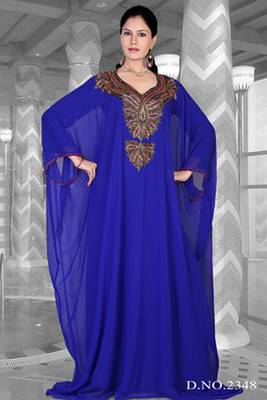 Royal blue embroidered georgette islamic kaftan 1