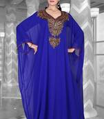 Royal blue embroidered georgette islamic kaftan