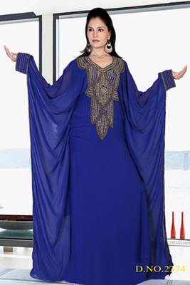 Blue embroidered georgette islamic kaftan 1