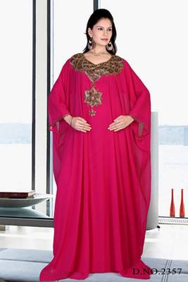 Rani pink embroidered georgette islamic kaftan 1
