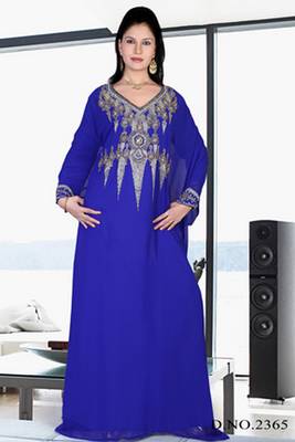 Blue embroidered georgette islamic kaftan 1