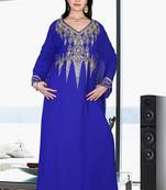 Blue embroidered georgette islamic kaftan