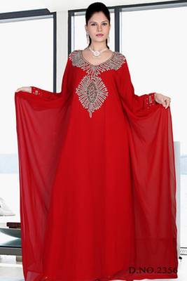 Red embroidered georgette islamic kaftan 1