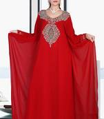Red embroidered georgette islamic kaftan