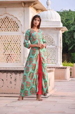 Green printed kurta set 1