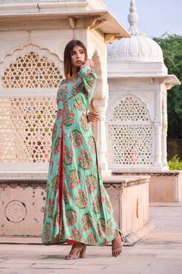 Green printed kurta set 2
