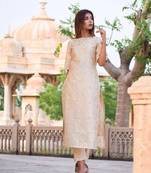 Beige silk kurta with pants