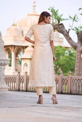 Beige silk kurta with pants 2