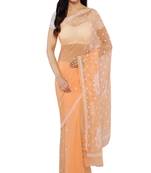 Ada Peach Hand Embroidered Faux Georgette Lucknowi Chikankari Saree With Blouse - A392403