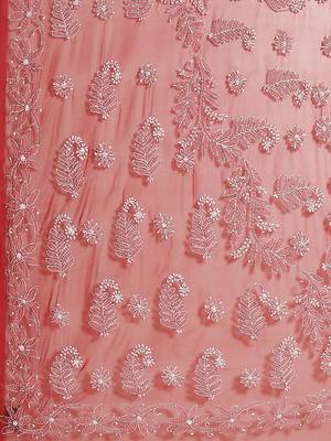 Hand Embroidered Maroon Faux Georgette Lucknowi Chikankari Indian Women Saree With Blouse 3