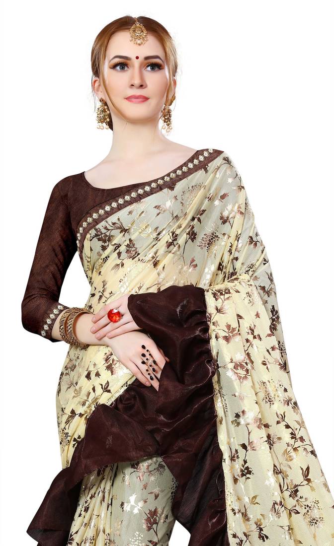 Snuggle Spot Women's Lycra Blend Saree with Blouse (Red, 5-6 Mtrs)