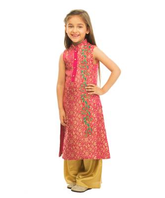 Pink Brocade Kurta  With Gold Palazzo 2