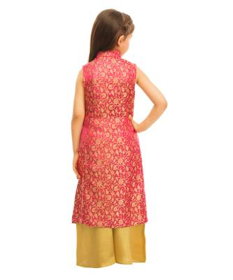 Pink Brocade Kurta  With Gold Palazzo 3