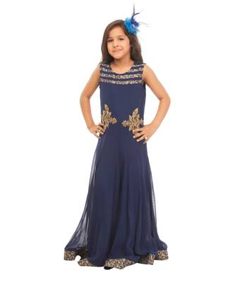 Soft Georgette Blue Gown With Hand Embroidery 1