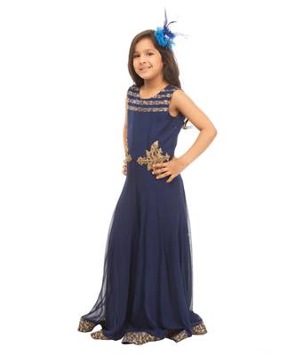 Soft Georgette Blue Gown With Hand Embroidery 2