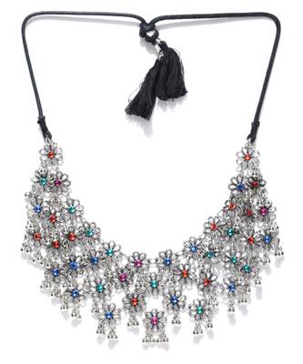 Infuzze Oxidised Silver-Toned Stone-Studded Necklace 1