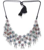 Infuzze Oxidised Silver-Toned Stone-Studded Necklace