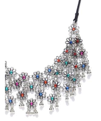 Infuzze Oxidised Silver-Toned Stone-Studded Necklace 2