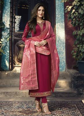 Blood-red embroidered georgette salwar with dupatta 1