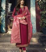 Blood-red embroidered georgette salwar with dupatta