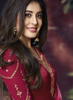 Blood-red embroidered georgette salwar with dupatta 2