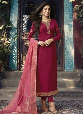 Blood-red embroidered georgette salwar with dupatta 3