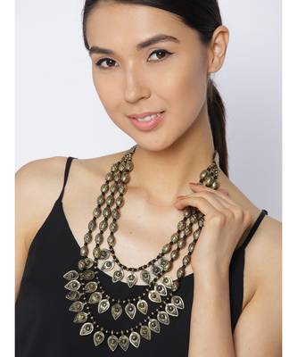 Infuzze Antique Gold-Toned & Black Layered Necklace 3